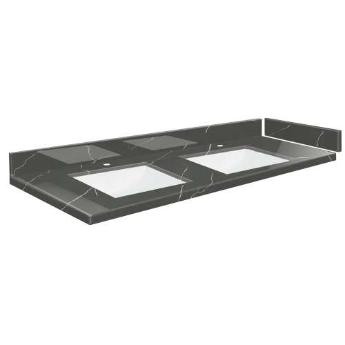 SMVT73-84.75x22-2RU-M20 Mini Custom Quartz 73-84.75-in x 22-in Vanity Top with Hensley Double Bowls, Marble Grey