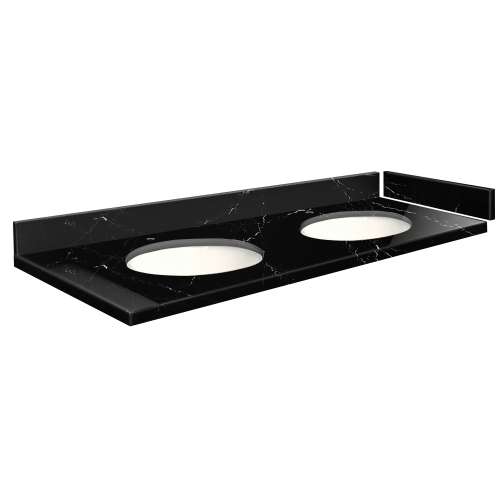 SMVT49-60.75x22-2MU-M30 Mini Custom Quartz 49-60.75-in x 22-in Vanity Top with Millwood Double Bowls, Black Carrara