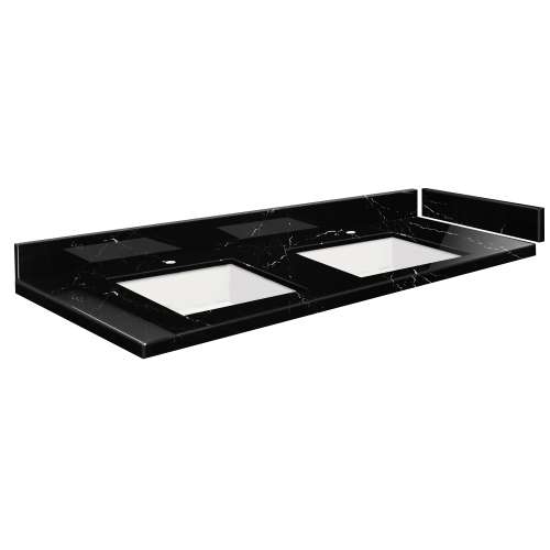SMVT61-72.75x22-2KU-M30 Mini Custom Quartz 61-72.75-in x 22-in Vanity Top with Vail Double Bowls, Black Carrara