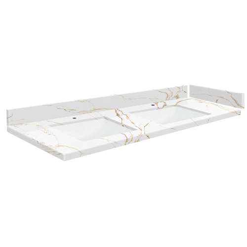 SMVT73-84.75x22-2RU-M40 Mini Custom Quartz 73-84.75-in x 22-in Vanity Top with Hensley Double Bowls, Awaken Gold