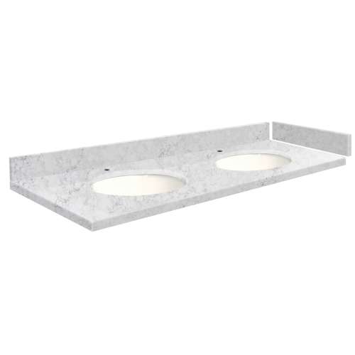 SMVT49-60.75x22-2MU-M50 Mini Custom Quartz 49-60.75-in x 22-in Vanity Top with Millwood Double Bowls, Misty Grey