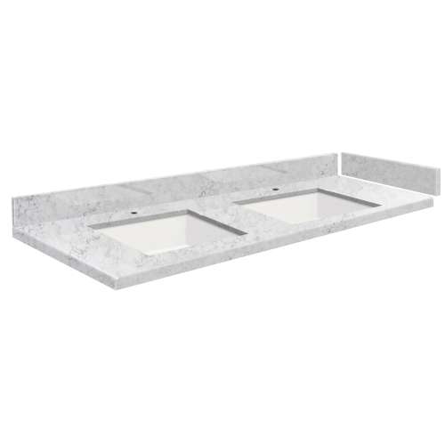 SMVT61-72.75x22-2KU-M50 Mini Custom Quartz 61-72.75-in x 22-in Vanity Top with Vail Double Bowls, Misty Grey