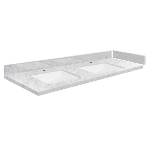 SMVT73-84.75x22-2RU-M50 Mini Custom Quartz 73-84.75-in x 22-in Vanity Top with Hensley Double Bowls, Misty Grey