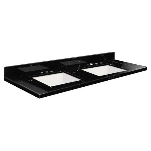 SMVTQU6122D-8-M30 61-in x 22-in Vanity Top with 8-in Widespread Faucet Hole, Black Carrara
