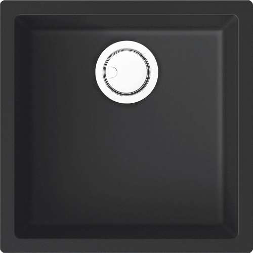 Samuel Müeller Zara 18in x 18in silQ Granite Integral/Dual Mount Single Bowl Kitchen Sink with 0 Holes, Total Black