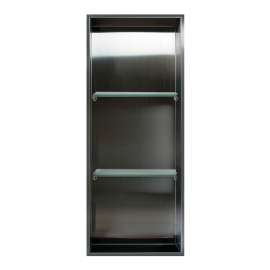 SMSTV3414-SS-M 14-in x 4-in x 34-in Recessed Stainless Steel Vertical Shower Storage Pod With Two Shelves