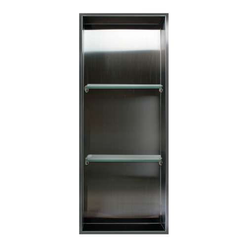 SMSTV3414-SS-M 14-in x 4-in x 34-in Recessed Stainless Steel Vertical Shower Storage Pod With Two Shelves