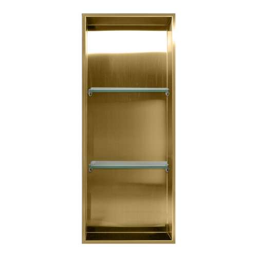 SMSTV3414-CB 14-in x 4-in x 34-in Recessed Stainless Steel Vertical Shower Storage Pod With Two Shelves, Champagne Bronze