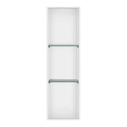 SMSTV4614-WH 14-in x 4-in x 46-in Recessed Stainless Steel Vertical Shower Storage Pod With Two Shelves, White