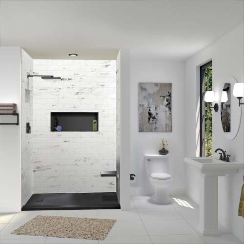 SMFZSTR6332-09 Trimslate 63-in x 32-in Tub Replacement Shower Base with Adjustable Single Threshold and End Drain, Black