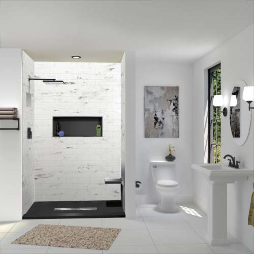 SMFZST6648C-09 Trimslate 66-in x 48-in Shower Base with Adjustable Single Threshold and Center Drain, Black