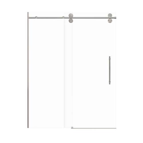 Samuel Mueller Teutonic Plus 60-in X 80-in Barn Shower Door with 3/8-in Low Iron Glass and Barrington Knurled Double-Sided Handle, Brushed Stainless