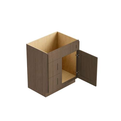Framington 30-in x 18-in x 31-in Assembled Remington Single Door with Two Left-Side Drawers Vanity Base Cabinet, Tan Wood, SMV301831DL-2D-ASM-FR01-TW