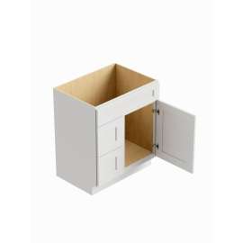 Framington 30-in x 18-in x 31-in Ready to Assemble (RTA) Remington Single Door with Two Left-Side Drawers Vanity Base Cabinet, White, SMV301831DL-2D-RTA-FR01-WH