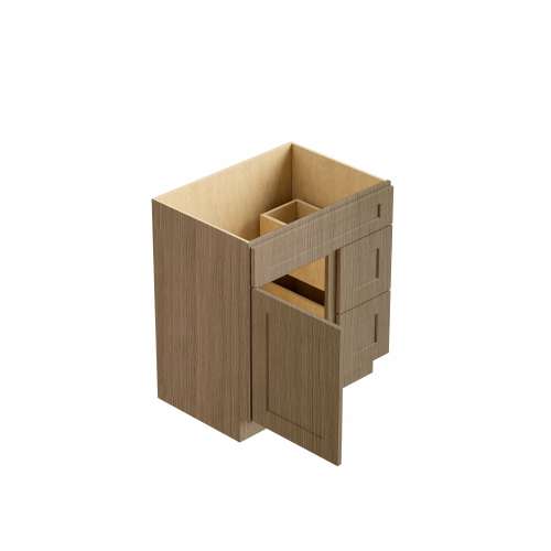 Framington 24-in x 18-in x 31-in Assembled Remington Single Door with Two Right-Side Drawers Vanity Base Cabinet, Tan Wood, SMV241831DR-2D-ASM-FR01-TW