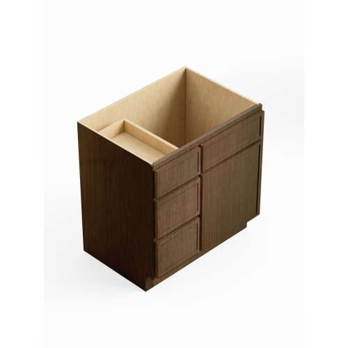 SMV3021DL-ASM-FR02-TW Framington 30-in x 21-in x 35-in Assembled Latitude Vanity Combo Base Cabinet With Three Drawers on Left, Tan Wood
