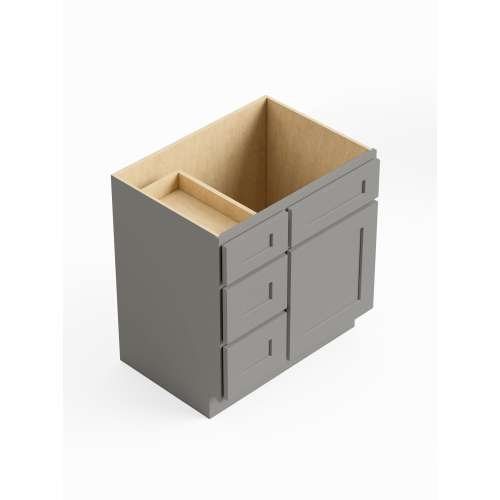 SMV3021DL-RTA-FR01-LG Framington 30-in x 21-in x 35-in Ready To Assemble Remington Vanity Combo Base Cabinet With Three Drawers on Left, Light Grey