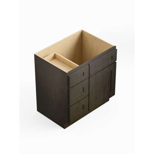 SMV3021DL-RTA-FR01-SG Framington 30-in x 21-in x 35-in Ready To Assemble Remington Vanity Combo Base Cabinet With Three Drawers on Left, Smokey Grey