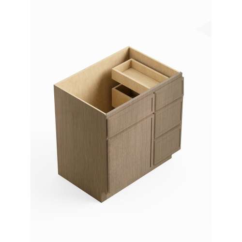 SMV3021DR-RTA-FR02-TW Framington 30-in x 21-in x 35-in Ready to Assemble Latitude Vanity Combo Base Cabinet With Three Drawers on Right, Tan Wood