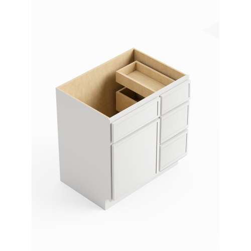 SMV3021DR-RTA-FR02-WH Framington 30-in x 21-in x 35-in Ready to Assemble Latitude Vanity Combo Base Cabinet With Three Drawers on Right, White