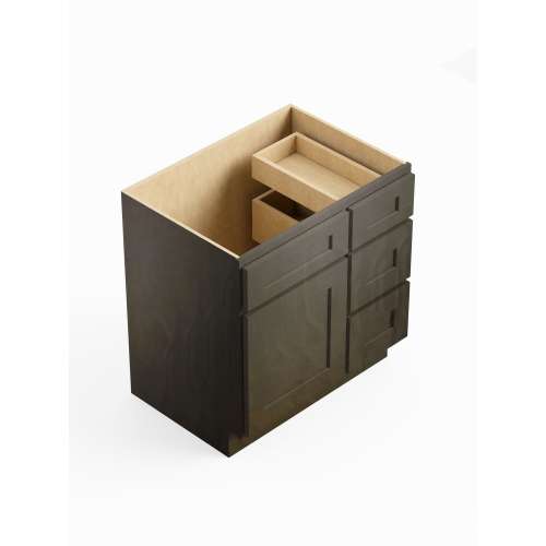 SMV3021DR-RTA-FR01-SG Framington 30-in x 21-in x 35-in Ready To Assemble Remington Vanity Combo Base Cabinet With Three Drawers on Right, Smokey Grey