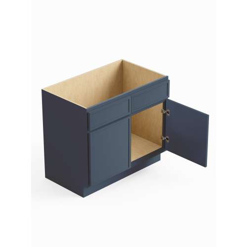 SMVS36-ASM-FR02-NB Framington 36-in x 21-in x 35-in Assembled Latitude Double Door Double Drawer Front Vanity Sink Base Cabinet, Navy Blue