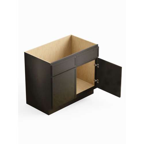 SMVS36-RTA-FR02-SG Framington 36-in x 21-in x 35-in Ready to Assemble Latitude Double Door Double Drawer Front Vanity Sink Base Cabinet, Smokey Grey