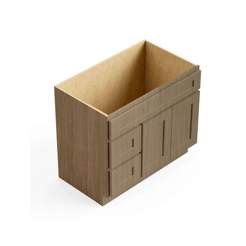 Framington 36-in x 18-in x 31-in Assembled Remington Double Door with Two Left-Side Drawers Vanity Base Cabinet, Tan Wood, SMV361831DL-2D-ASM-FR01-TW