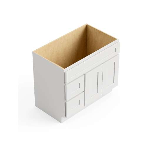 Framington 36-in x 18-in x 31-in Ready to Assemble (RTA) Remington Double Door with Two Left-Side Drawers Vanity Base Cabinet, White, SMV361831DL-2D-RTA-FR01-WH