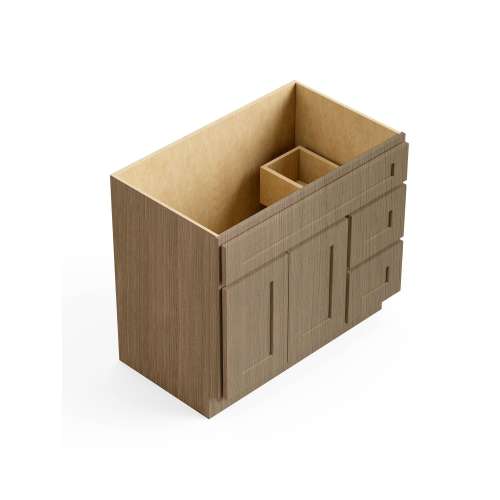 Framington 36-in x 18-in x 31-in Assembled Remington Double Door with Two Right-Side Drawers Vanity Base Cabinet, Tan Wood, SMV361831DR-2D-ASM-FR01-TW