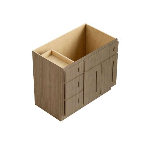 SMV3621DL-RTA-FR01-TW Framington 36-in x 21-in x 35-in Ready To Assemble Remington Vanity Combo Base Cabinet With Three Drawers on Left, Tan Wood