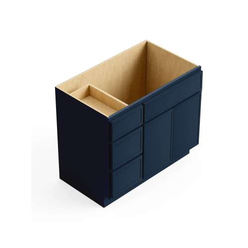 SMV3621DL-RTA-FR02-NB Framington 36-in x 21-in x 35-in Ready to Assemble Latitude Vanity Combo Base Cabinet With Three Drawers on Left, Navy Blue