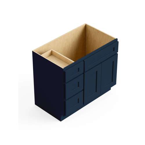 SMV3621DL-RTA-FR01-NB Framington 36-in x 21-in x 35-in Ready To Assemble Remington Vanity Combo Base Cabinet With Three Drawers on Left, Navy Blue