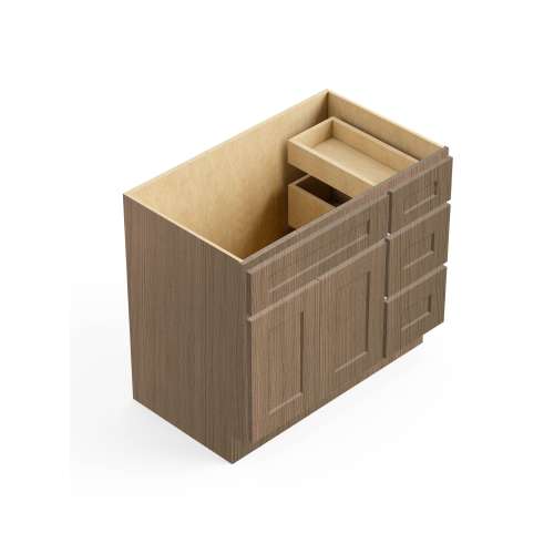 SMV3621DR-RTA-FR01-TW Framington 36-in x 21-in x 35-in Ready To Assemble Remington Vanity Combo Base Cabinet With Three Drawers on Right, Tan Wood