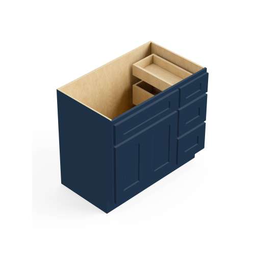 SMV3621DR-RTA-FR01-NB Framington 36-in x 21-in x 35-in Ready To Assemble Remington Vanity Combo Base Cabinet With Three Drawers on Right, Navy Blue