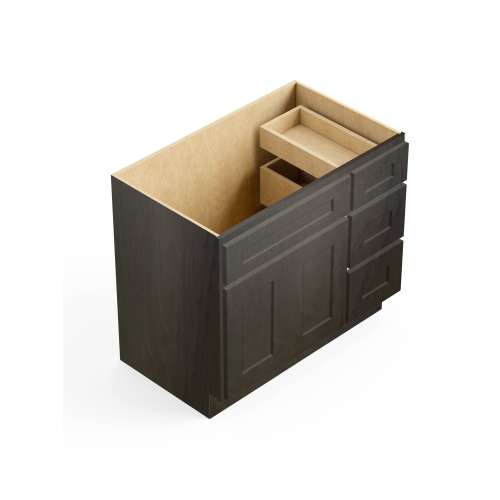 SMV3621DR-RTA-FR01-SG Framington 36-in x 21-in x 35-in Ready To Assemble Remington Vanity Combo Base Cabinet With Three Drawers on Right, Smokey Grey