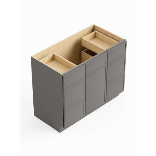 SMVDDB42-ASM-FR02-LG Framington 42-in x 21-in x 35-in Assembled Latitude Vanity Combo Base Cabinet With Double Drawer Stack, Light Grey