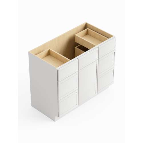SMVDDB42-RTA-FR02-WH Framington 42-in x 21-in x 35-in Ready to Assemble Latitude Vanity Combo Base Cabinet With Double Drawer Stack, White
