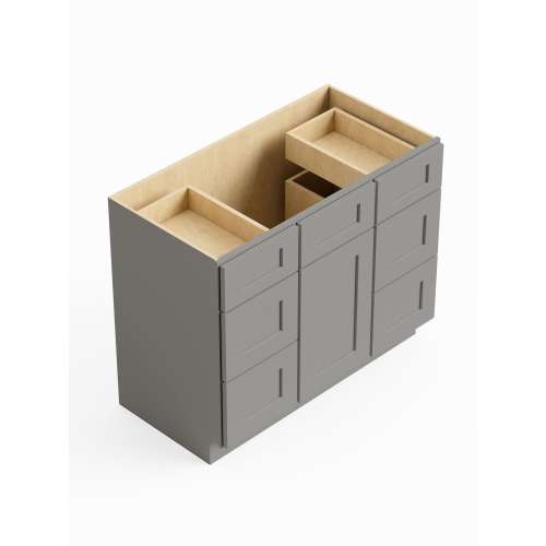 SMVDDB42-RTA-FR01-LG Framington 42-in x 21-in x 35-in Ready To Assemble Remington Vanity Combo Base Cabinet With Double Drawer Stack, Light Grey