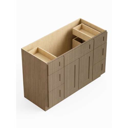 SMVDDB48-RTA-FR01-TW Framington 48-in x 21-in x 35-in Ready To Assemble Remington Vanity Combo Base Cabinet With Double Drawer Stack, Tan Wood