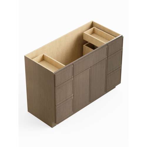 SMVDDB48-RTA-FR02-TW Framington 48-in x 21-in x 35-in Ready to Assemble Latitude Vanity Combo Base Cabinet With Double Drawer Stack, Tan Wood