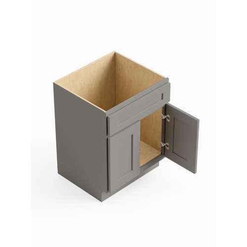 SMVS24-RTA-FR01-LG Framington 24-in x 21-in x 35-in Ready To Assemble Remington Double Door Single Drawer Front Vanity Sink Base Cabinet, Light Grey