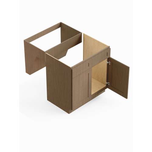 SMVS30-ADA-RTA-FR01-TW Framington 30-in x 21-in x 33-in Ready to Assemble Remington Double Door Double Drawer Front ADA Vanity Sink Base Cabinet, Tan Wood