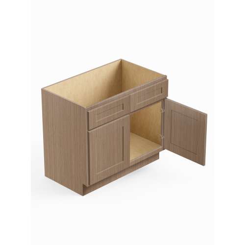 SMVS30-RTA-FR01-TW Framington 30-in x 21-in x 35-in Ready To Assemble Remington Double Door Double Drawer Front Vanity Sink Base Cabinet, Tan Wood
