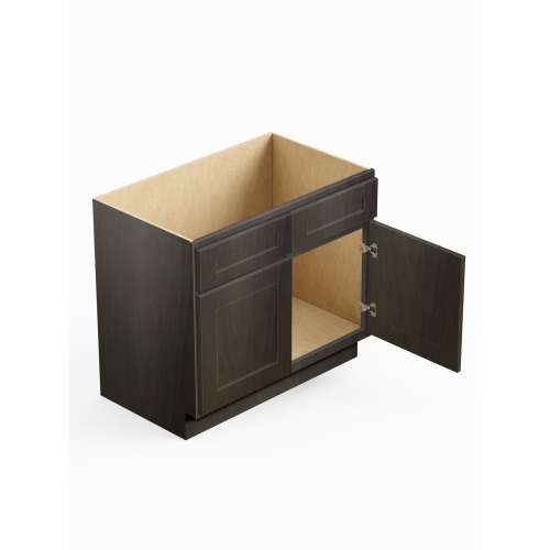 SMVS30-RTA-FR01-SG Framington 30-in x 21-in x 35-in Ready To Assemble Remington Double Door Double Drawer Front Vanity Sink Base Cabinet, Smokey Grey