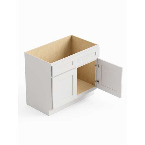 SMVS30-RTA-FR01-WH Framington 30-in x 21-in x 35-in Ready To Assemble Remington Double Door Double Drawer Front Vanity Sink Base Cabinet, White