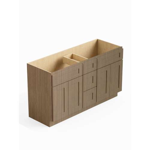 SMVSD60-3D-RTA-FR01-TW Framington 60-in x 21-in x 35-in Ready To Assemble Remington Vanity Combo Base Cabinet With Center Drawer Stack, Tan Wood