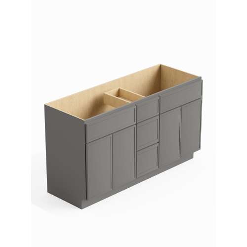 SMVSD60-3D-RTA-FR02-LG Framington 60-in x 21-in x 35-in Ready to Assemble Latitude Vanity Combo Base Cabinet With Center Drawer Stack, Light Grey