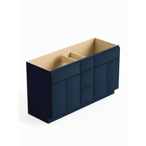 SMVSD60-3D-RTA-FR02-NB Framington 60-in x 21-in x 35-in Ready to Assemble Latitude Vanity Combo Base Cabinet With Center Drawer Stack, Navy Blue