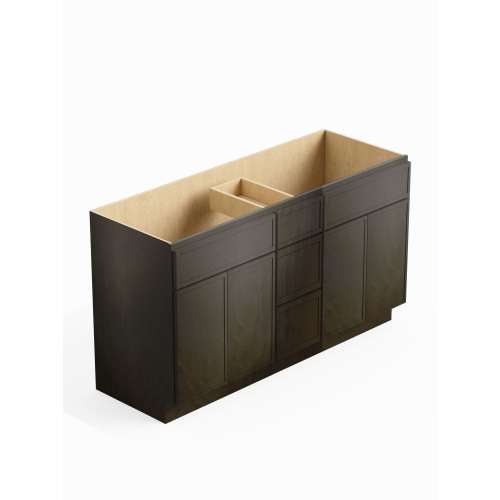 SMVSD60-3D-RTA-FR02-SG Framington 60-in x 21-in x 35-in Ready to Assemble Latitude Vanity Combo Base Cabinet With Center Drawer Stack, Smokey Grey